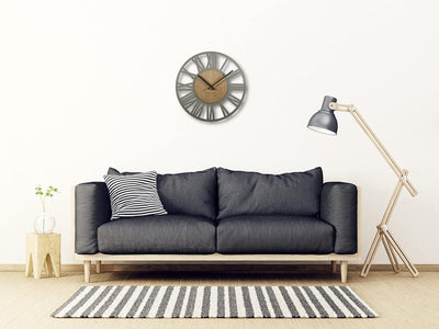 FLEXISTYLE Wanduhr gross Adulto 50cm Durchmesser LOFT Retro aus Holz Eiche ohne tickgeräusche Wohnzi