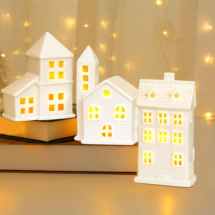 DZAY Weihnachtsdorf Beleuchtet Weihnachten Weisse Häuser Nachtlicht,LED Lichthaus Weihnachten Deko,L