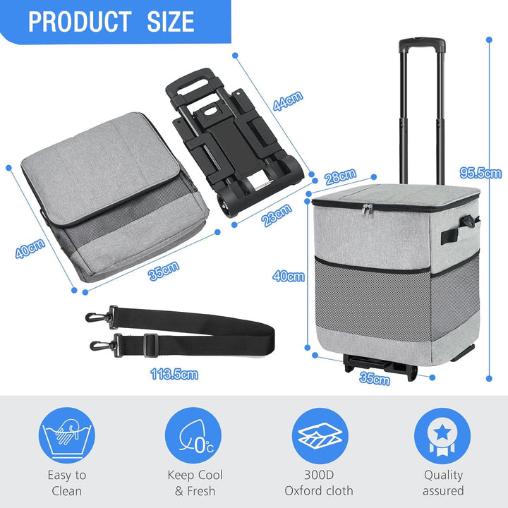 Kühlbox mit Rollen mit Picknicktasche & Kühltasche gross - 40L Kühlbox Faltbar mit Räder | bis zu 20
