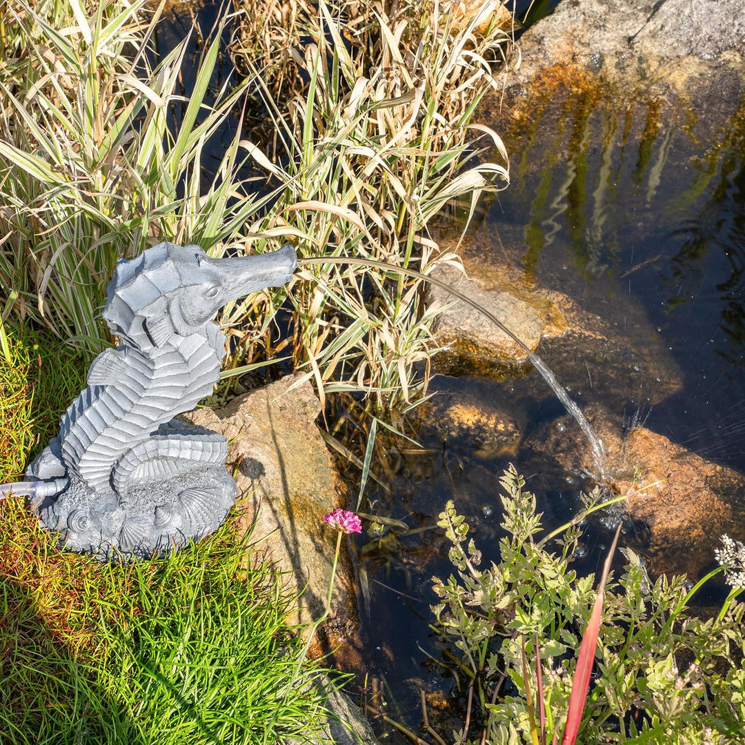 Esotec Solar Wasserspeierset Seepferdchen Ida, Alt-Kupfer-Optik, inklusive Solar-Pumpensystem, Solar