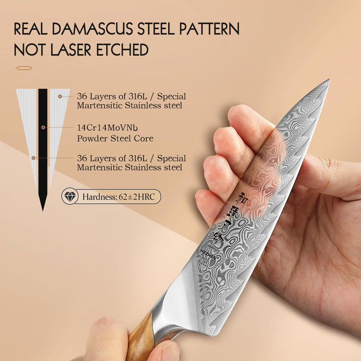 HEZHEN Damast Allzweckmesser, Damastmesser Küchenmesser, Damaskus Stahl Universalmesser, Full Tang G