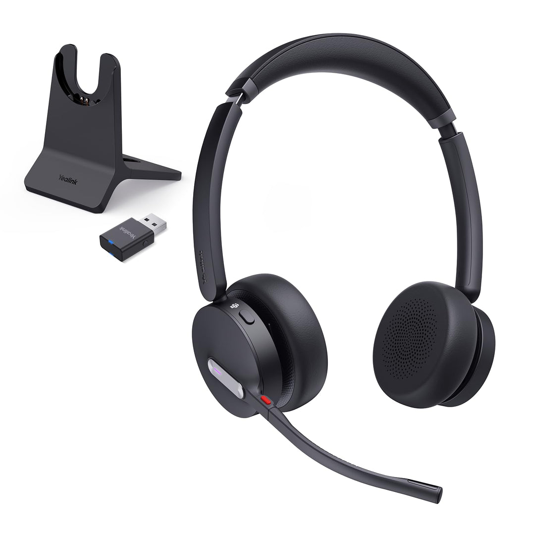 Yealink WH64 Hybrid DECT & Bluetooth Wireless Headset mit 3 Mikrofonen für die Arbeit mit Ladestände