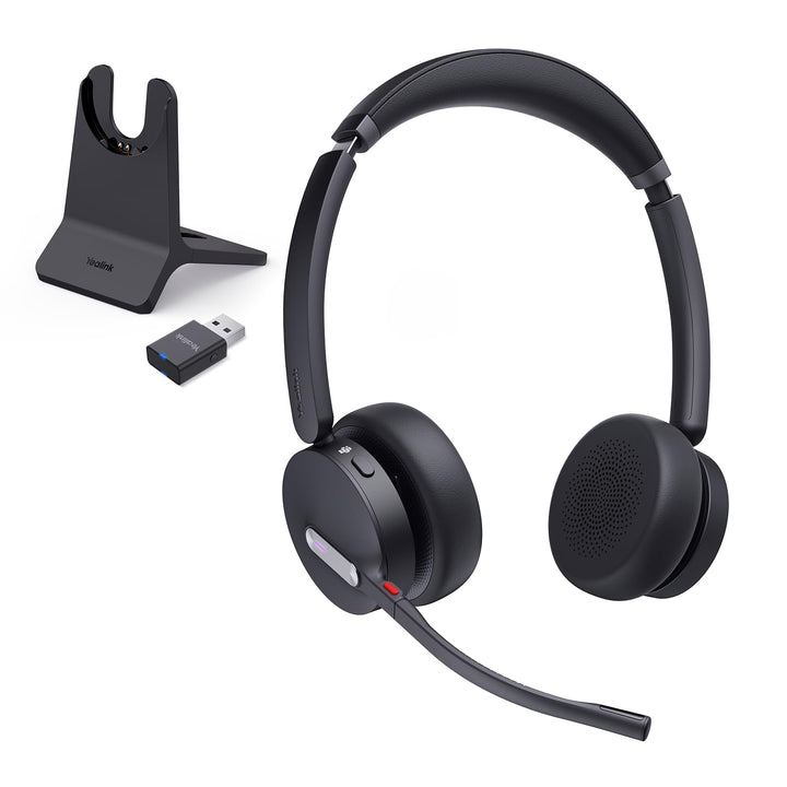 Yealink WH64 Hybrid DECT & Bluetooth Wireless Headset mit 3 Mikrofonen für die Arbeit mit Ladestände