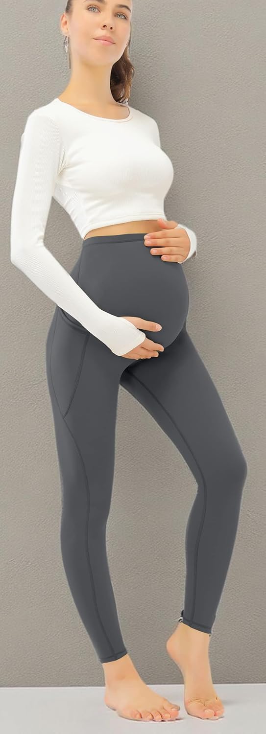 JOYSPELS Umstandsleggings über dem Bauch mit Taschen, Nicht durchsichtig, Workout-Schwangerschafts-L