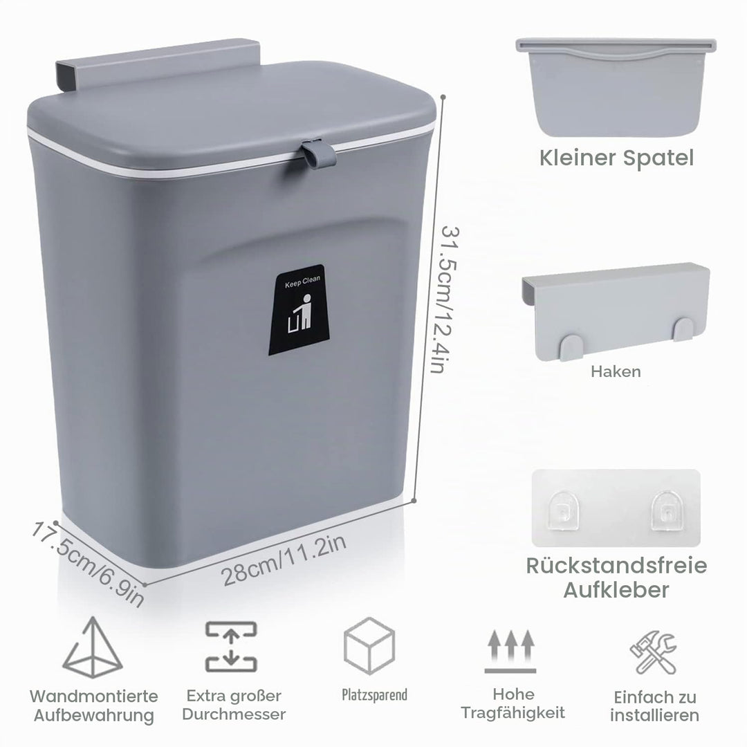Komposteimer für Küche, 9L Hängender Mülleimer mit Deckel, Küchenabfalleimer, Mülleimer für Küche un