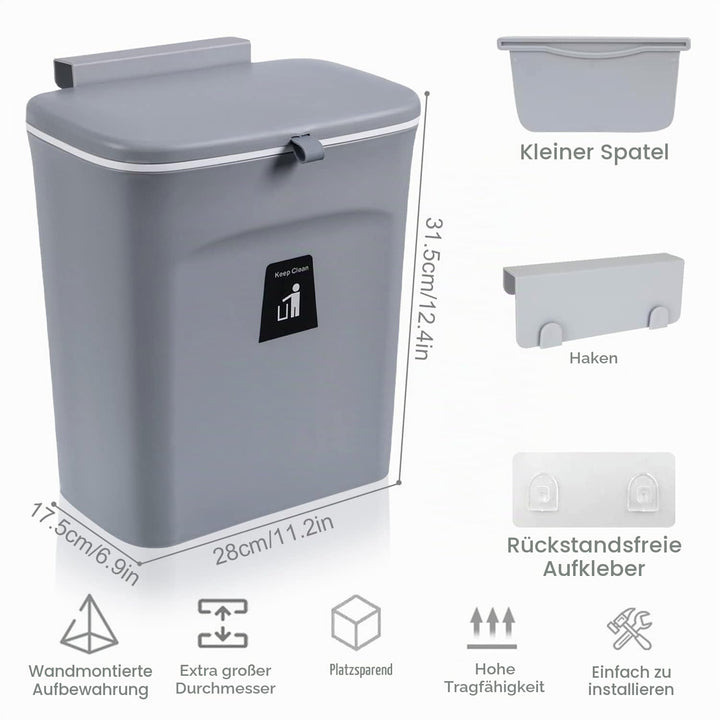 Komposteimer für Küche, 9L Hängender Mülleimer mit Deckel, Küchenabfalleimer, Mülleimer für Küche un