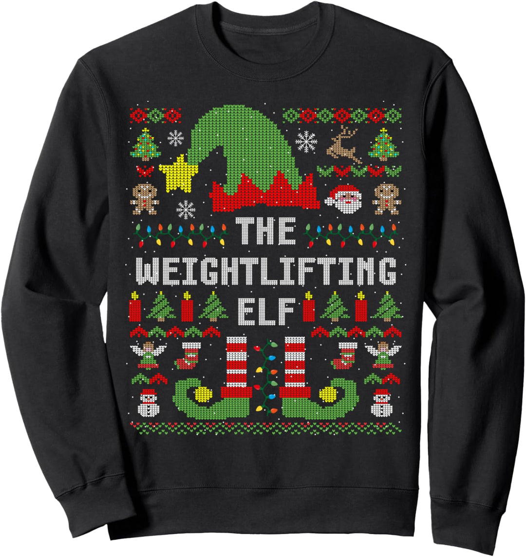 Die Gewichtheben Elf Hässliche Weihnachten Passende Familiengruppe Sweatshirt