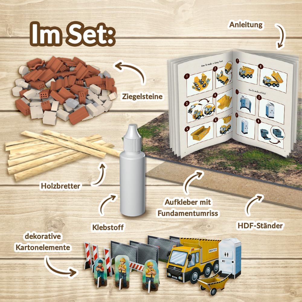 Trefl – Brick Trick: Baustelle/Construction Site – Bauen mit Ziegeln, EKO Echte Ziegelsteine, 290 Zi