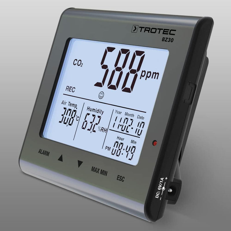 TROTEC CO2 Messgerät BZ30 – Luftqualitätsmonitor, Luftfeuchtigkeit, Temperatur – Messbereich 0 bis 9