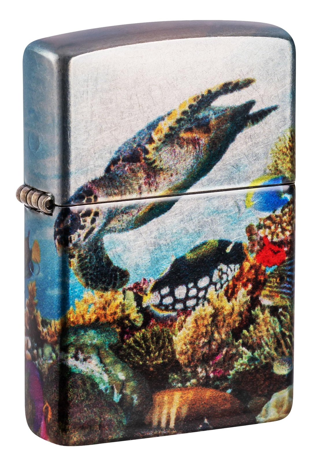 Zippo Sturmfeuerzeug - Deep Sea, 540° Tumbled Chrome, Fusion - Nachfüllbar - Wiederverwendbar - Wind