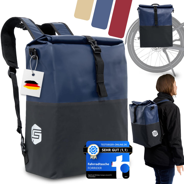 Forrider 3in1 Fahrradtasche für Gepäckträger mit Rucksack Wasserdicht 27L I Gepäckträgertasche Refle