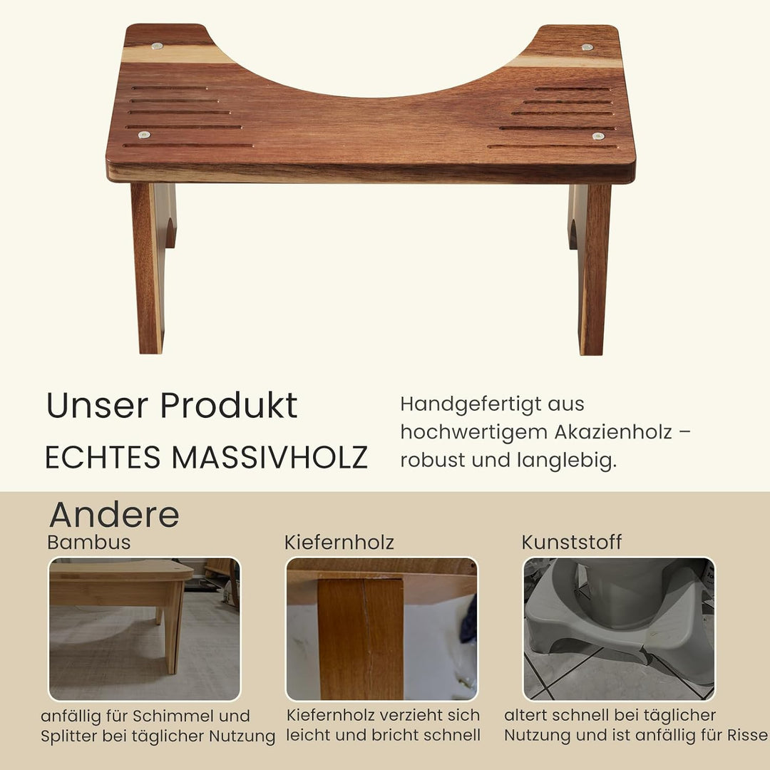 Fibogollo Toilettenhocker Akazienholz 17cm rutschfest Erwachsene
