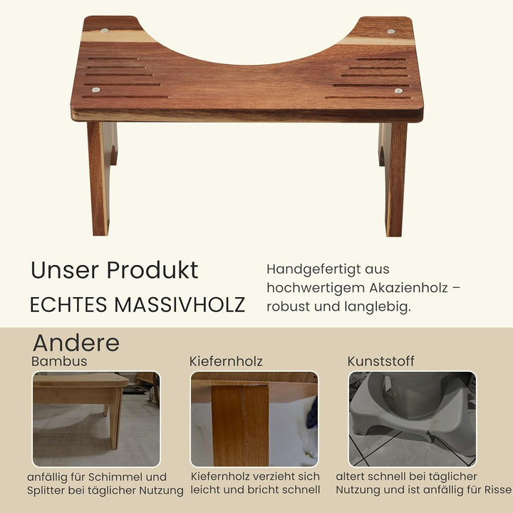 Fibogollo Toilettenhocker Akazienholz 17cm rutschfest Erwachsene