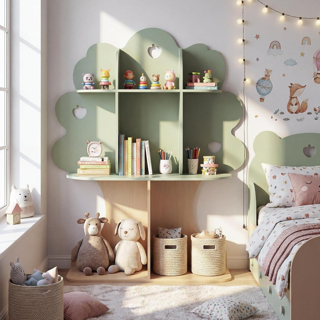 COSTWAY Bücherregal Kinder in Baumform, Kinderregal mit 8 offenen Fächern, Spielzeugregal Montessori