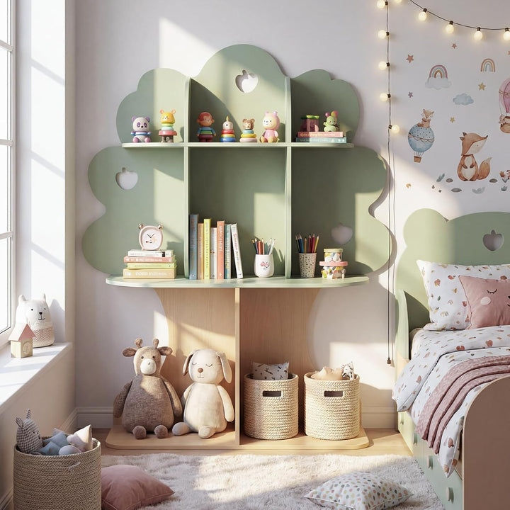 COSTWAY Bücherregal Kinder in Baumform, Kinderregal mit 8 offenen Fächern, Spielzeugregal Montessori
