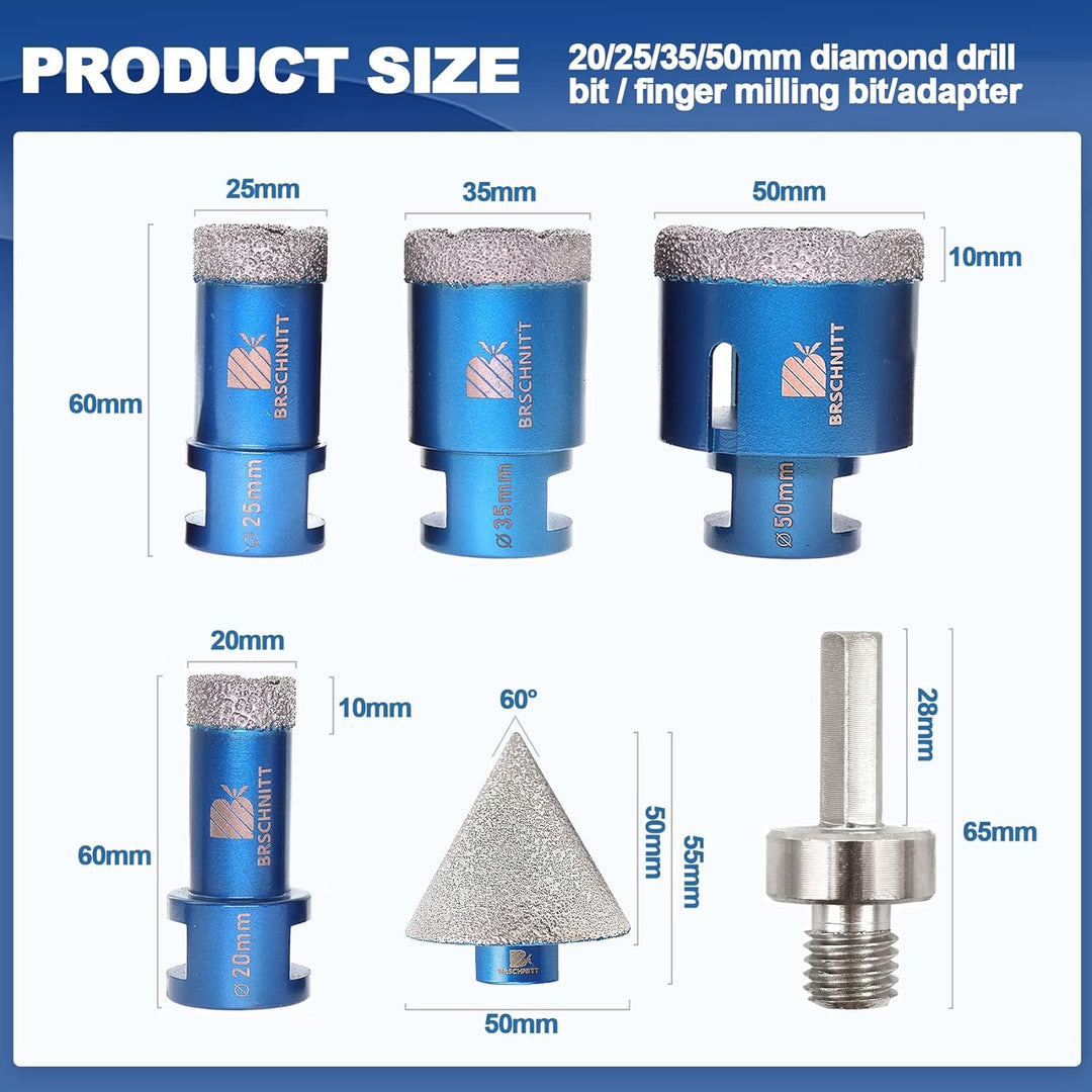 Diamantbohrer Fliesenbohrer Set -20/25/35/50mm Diamantbohrer für Porzellan Fliese Granit Marmor Troc