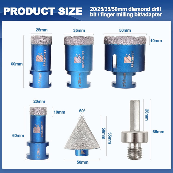 Diamantbohrer Fliesenbohrer Set -20/25/35/50mm Diamantbohrer für Porzellan Fliese Granit Marmor Troc