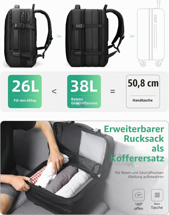 MARK RYDEN Erweiterbarer 26L-38L Rucksack,Business Herren, Laptop-Tasche 17 Zoll,Hydrophobe Stoffe,