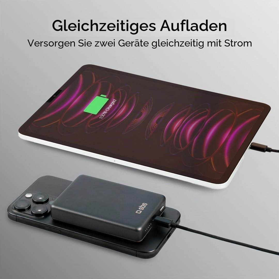 SBS PowerBank 10K MagSafe, 10.000 mAh Power Delivery 20 W, 15 W kabelloses Laden, magnetisch, Status