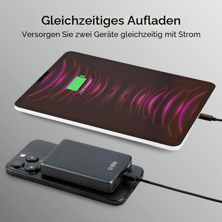 SBS PowerBank 10K MagSafe, 10.000 mAh Power Delivery 20 W, 15 W kabelloses Laden, magnetisch, Status