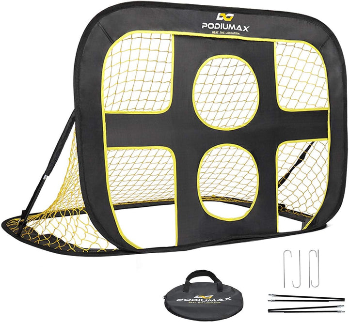 PodiuMax klappbares 2 in 1 Pop-Up Fussballtor für Kinder im Garten | Torwandtrainer für Indoor/Outdo