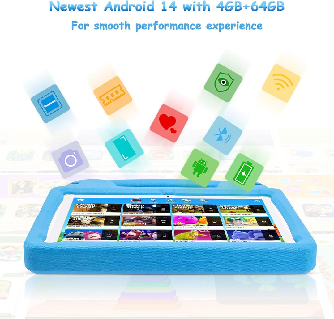10 Zoll Tablet für Kinder mit Kindersicherung, 8(4+4) GB RAM 64GB ROM, Octa Core, WiFi 6, 5000mAh Ak