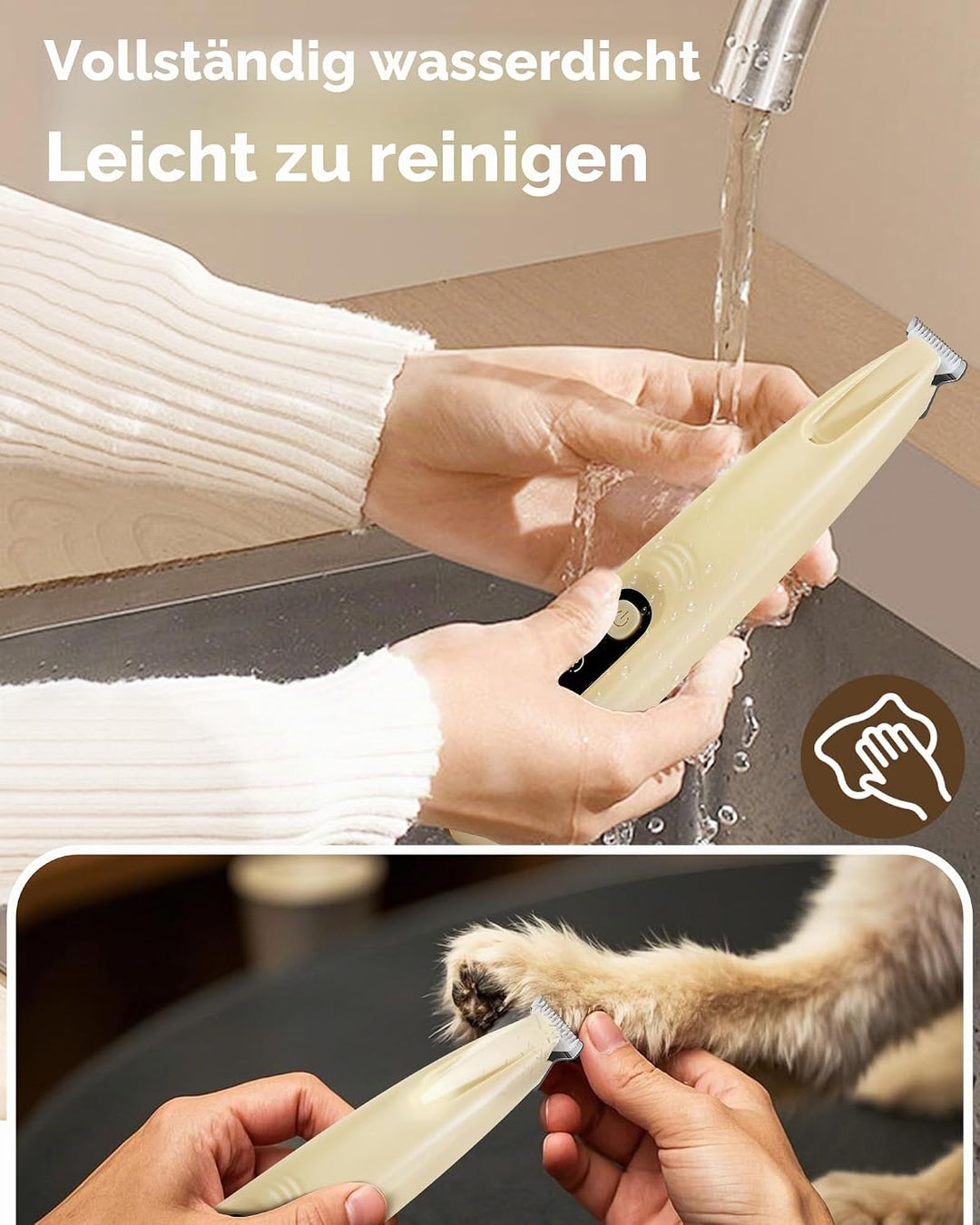 Pro Hundepfoten-Trimmer – 18 mm Klingenaufsatz mit LED-Anzeige, 35 dB leise, vollständig wasserdicht