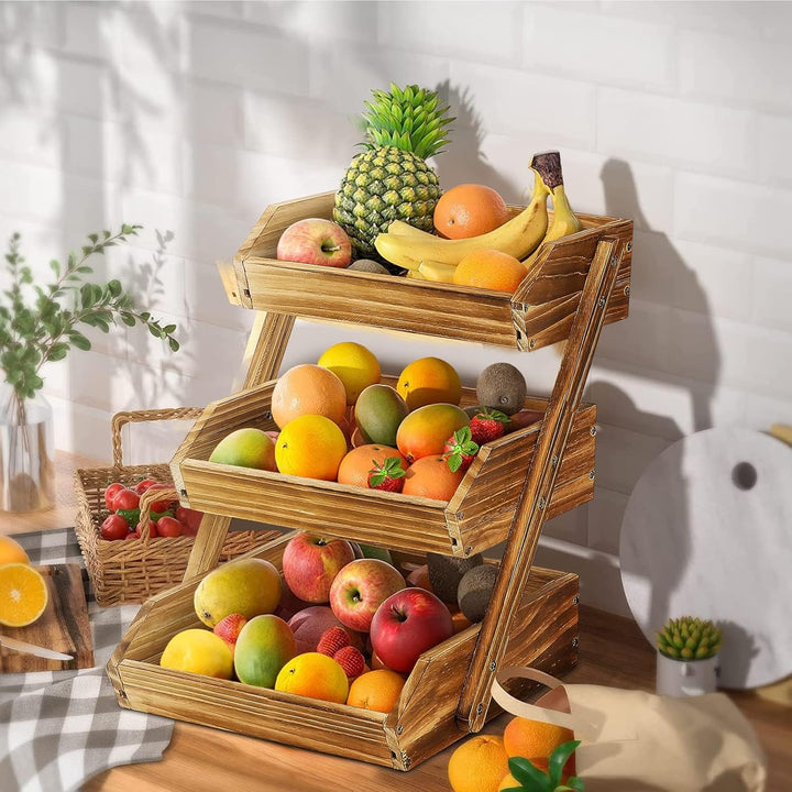 Calm Cozy Obstkorb aus Holz 3 Etagen, Gemüsekorb Obst Etagere, Aufbewahrung Halter für Obst, Kuchen,