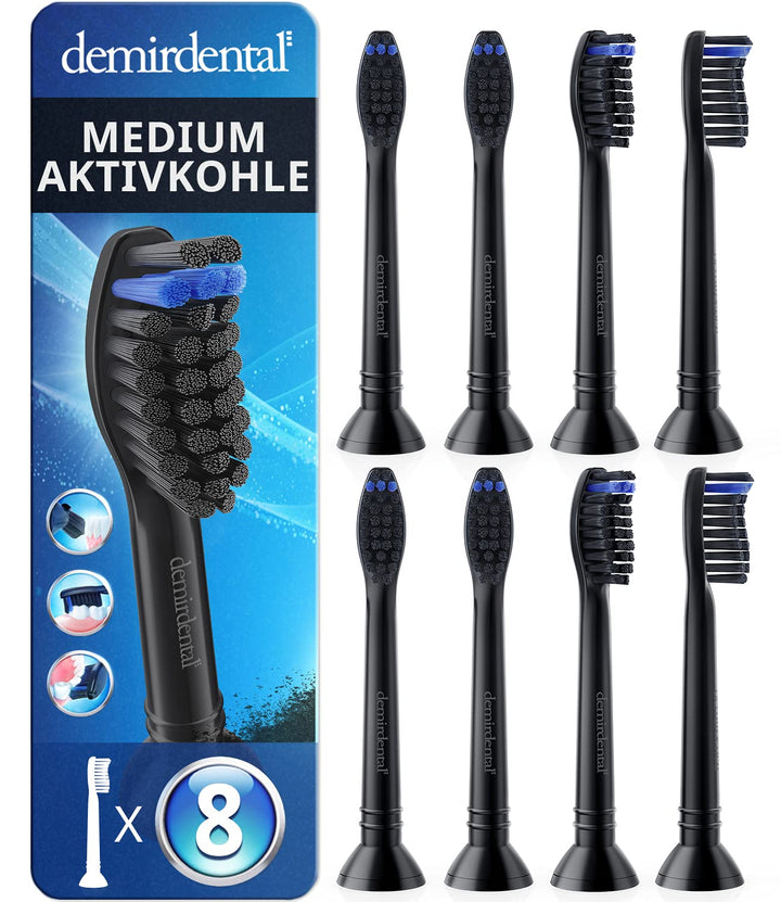 8er demirdental Ersatzbürsten passend für Philips Sonicare, Aktivkohle Aufsätze & Aufsteckbürsten, M