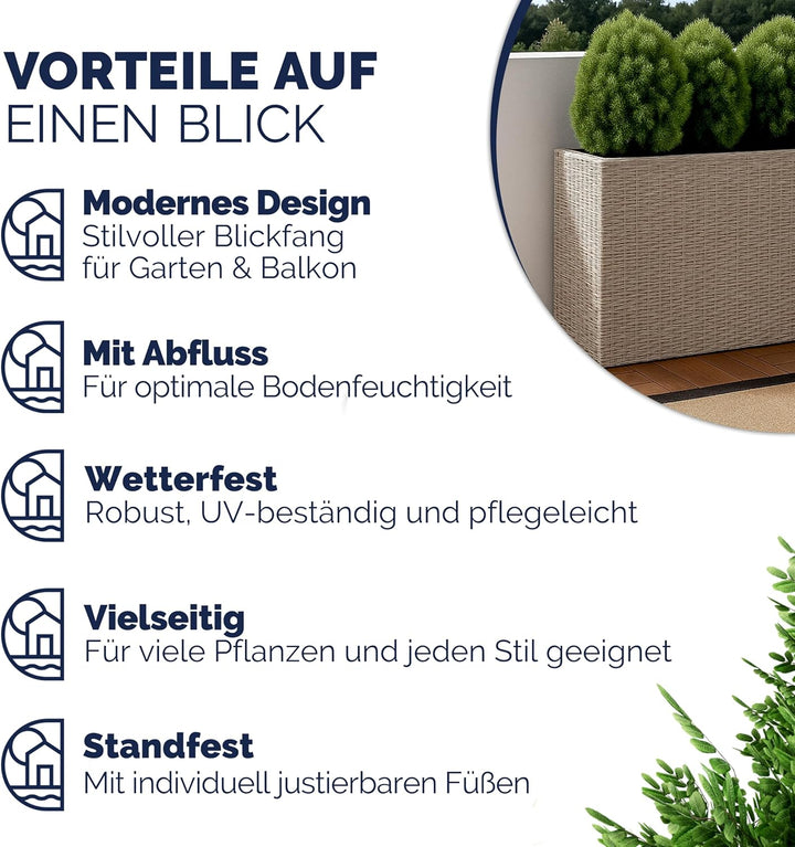 Casaria® Blumenkasten 3 Innentöpfe Polyrattan Herausnehmbar Wasserablauf Outdoor Rechteckig Pflanzka
