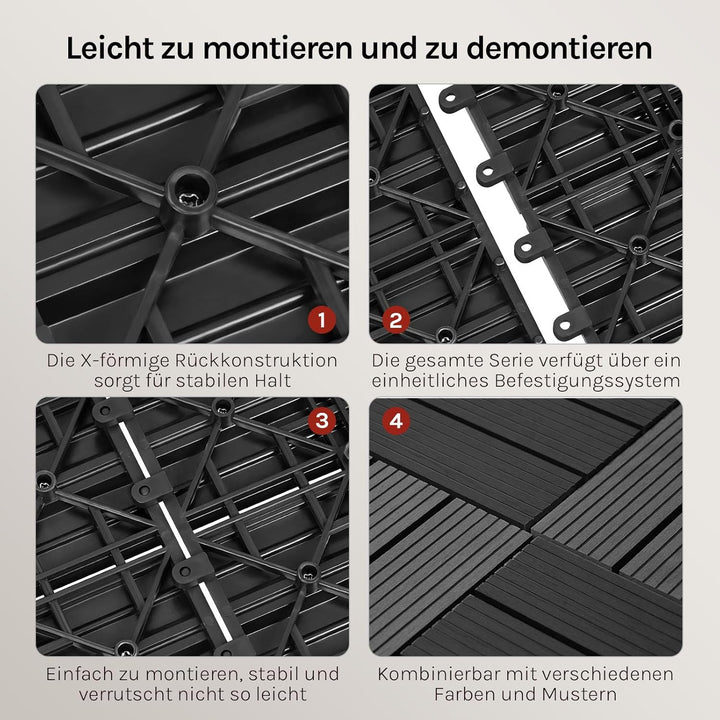 WOLTU WPC Terrassenfliesen Terrassendielen Holz-Optik 30x60cm, Fliese Bodenfliese Klickfliese mit kl