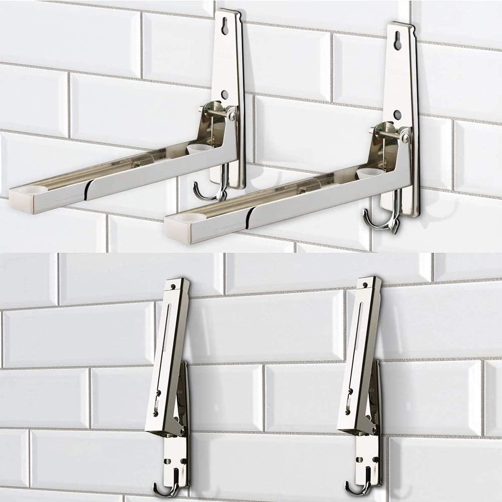 2 Stück Mikrowellenhalterung Wand aus Edelstahl, Universal Mikrowellen Halterung,Mit 2 Haken,Faltbar