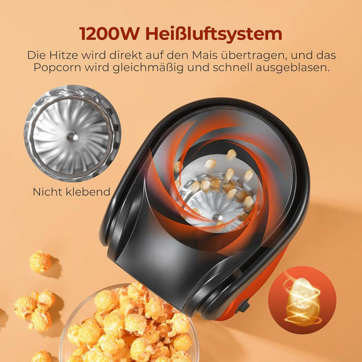 YASHE Popcornmaschine, 1200W Heissluft Popcorn Maker, Elektrische Popcorn Maschinen, One-Touch-Bedie