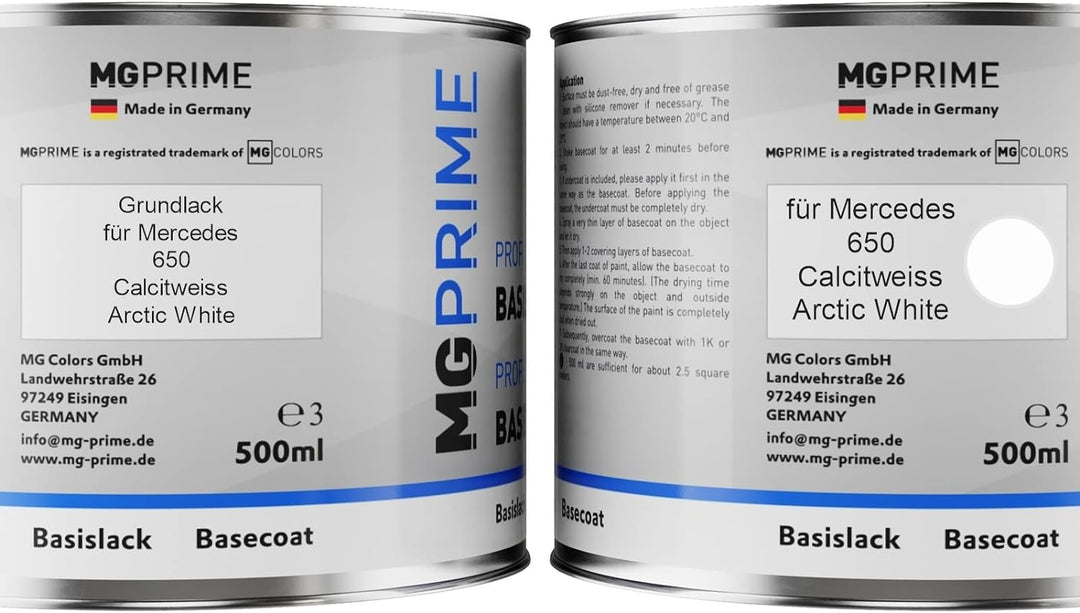 MG PRIME Autolack Dose Set für Mercedes 650 Calcitweiss/Arctic White Grundlack Basislack 2K Klarlack