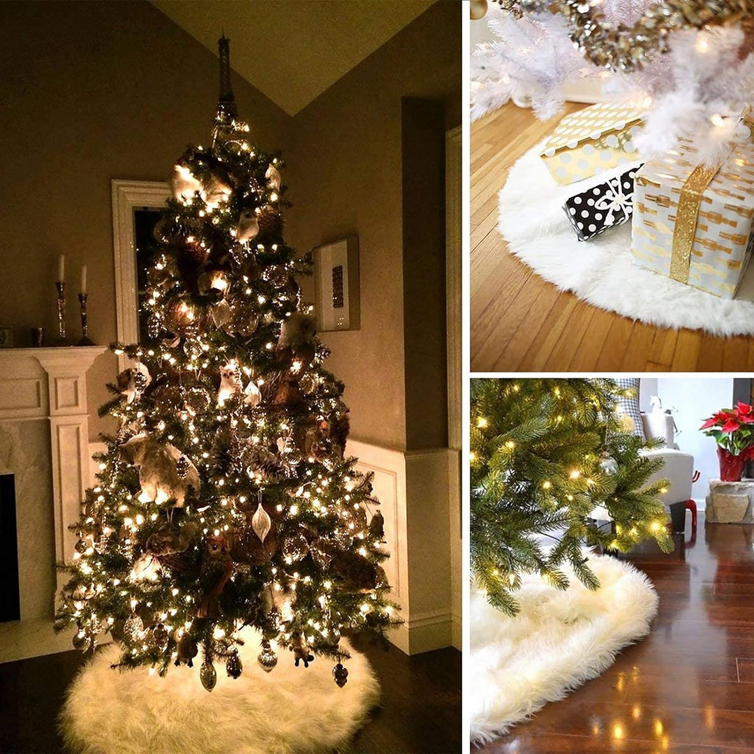 Baumdecke Weihnachtsbaum Decke, Runde Form Schneeflocke Weiss Plüsch Christbaumständer Teppich für W