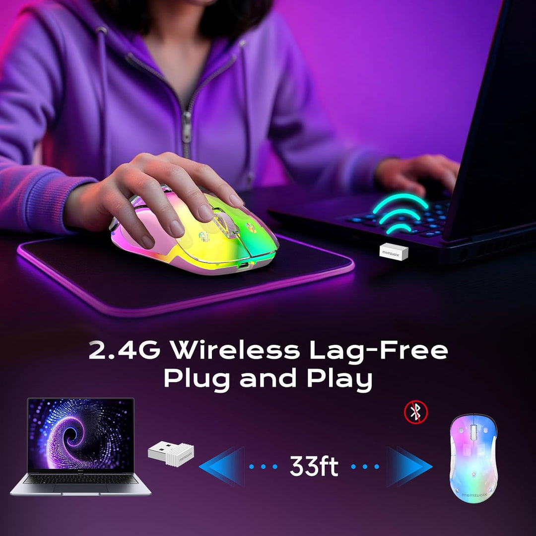 memzuoix LED Kabellose Maus – Wiederaufladbare 2.4G Optische Maus mit Magnetischer Abdeckung, Sanfte