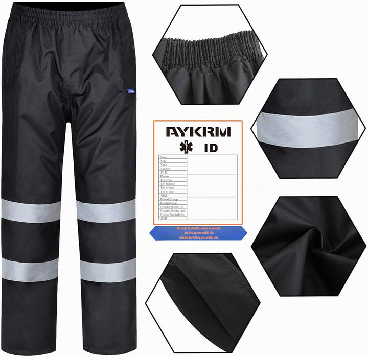 AYKRM Regenhose Fahrrad Warnschutz Regen-Latzhose schwarz warnregenhose Arbeitshose Regenhosen für H