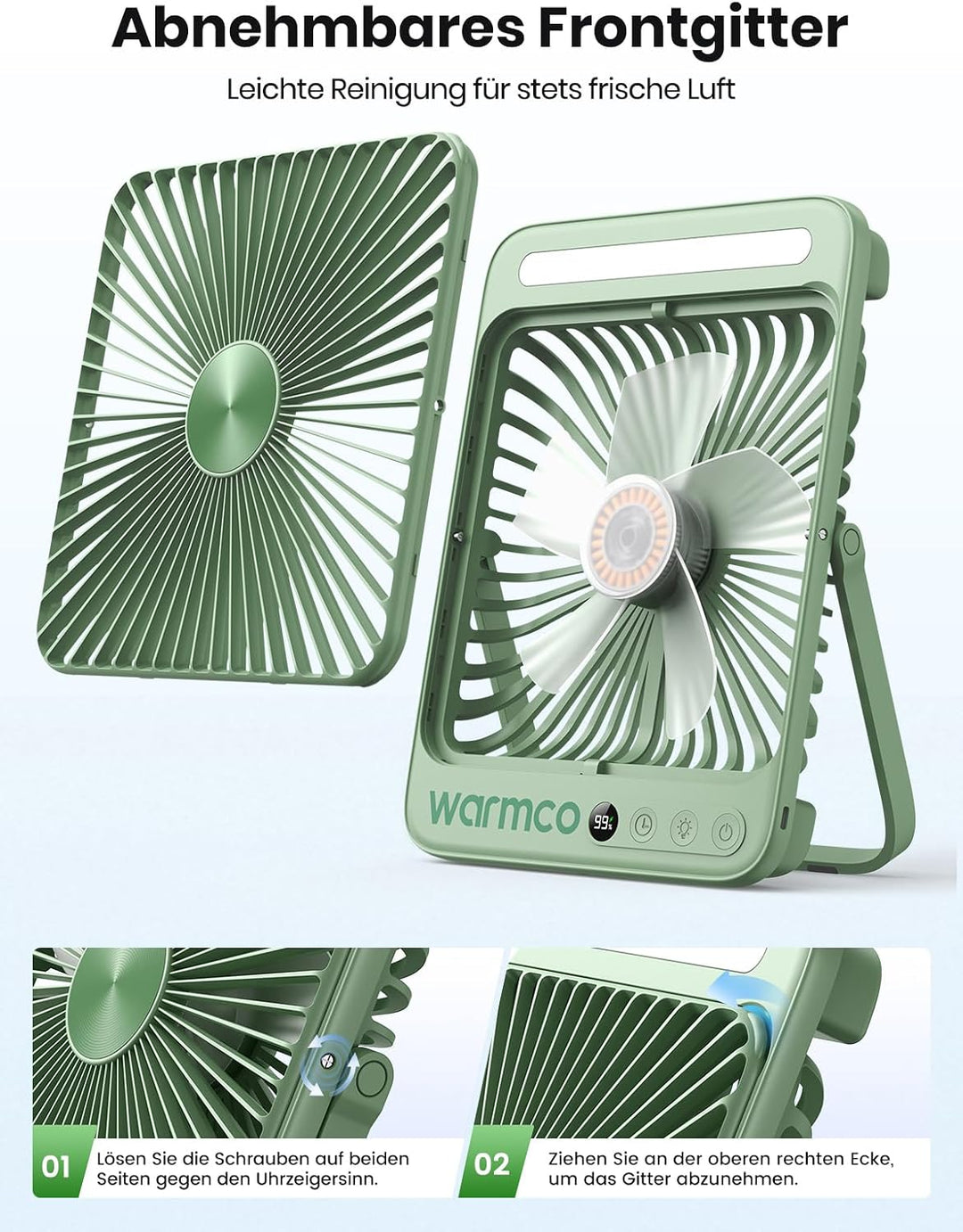 Warmco D4 Max Camping Ventilator 20000mAh, 45W Schnellladen, 2,5H Volladung, Ultraflach Akku Ventila