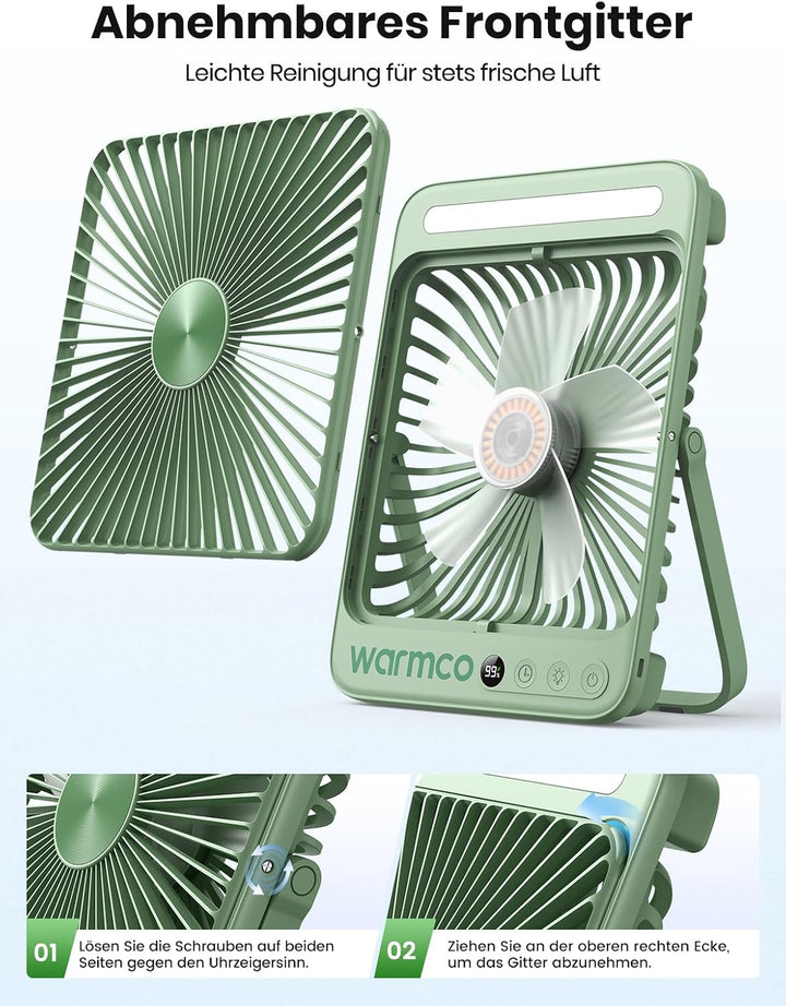 Warmco D4 Max Camping Ventilator 20000mAh, 45W Schnellladen, 2,5H Volladung, Ultraflach Akku Ventila