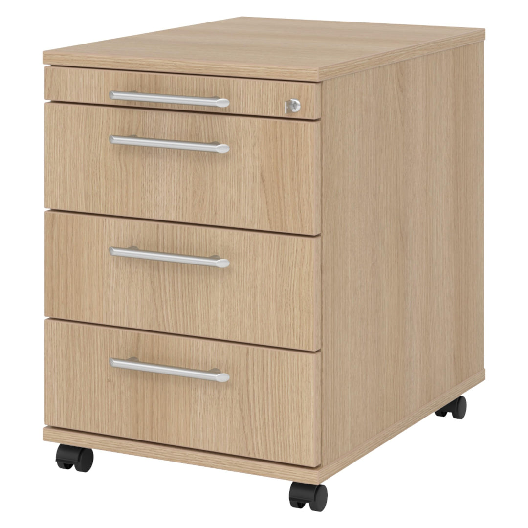 bümö Rollcontainer mit Schubladen, Container abschliessbar aus Holz in Eiche - Rollwagen für's Büro