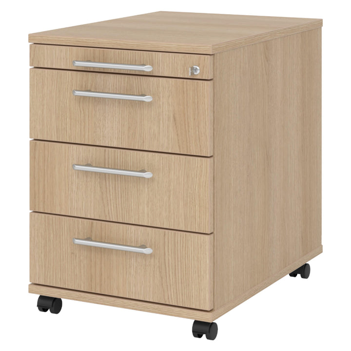 bümö Rollcontainer mit Schubladen, Container abschliessbar aus Holz in Eiche - Rollwagen für's Büro