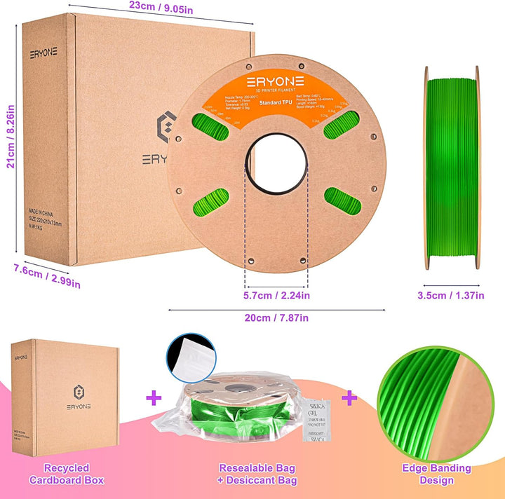 ERYONE TPU Filament 1.75mm, 3D Drucker Filament,Flexible TPU Weiches Filament, TPU 95A, Massgenauigk
