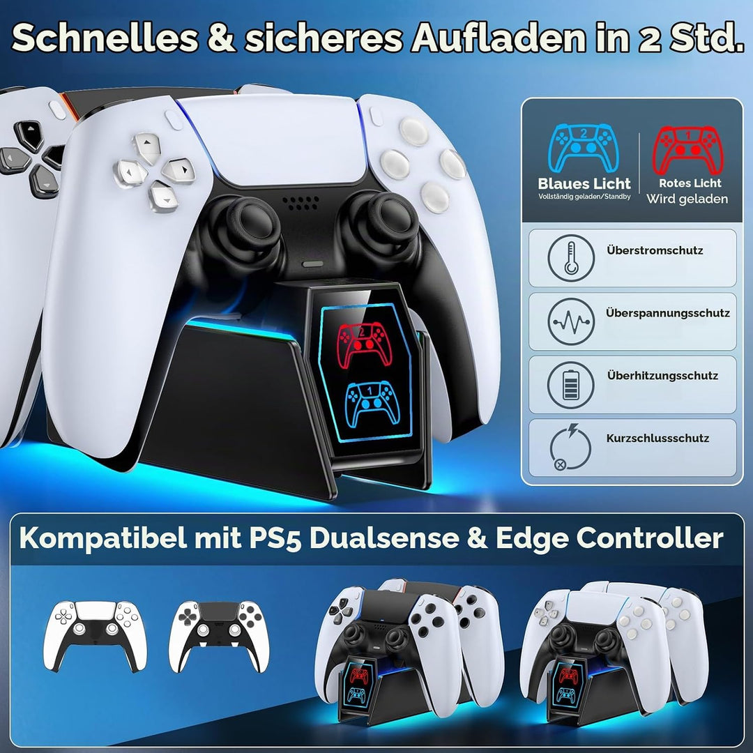 PS5 Controller Ladestation, RGB PS5 Zubehör Ladestationen für PS5 Controller &amp; Edge Controller, PS5