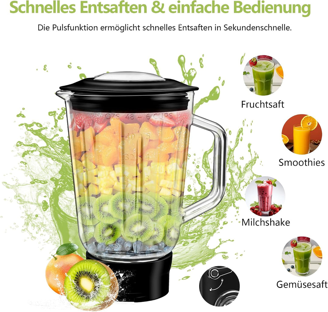 Küchenmaschine, 6 L Knetmaschine 1200W, 6 Geschwindigkeits Küchenmaschine, Teigmaschine mit Rührhake
