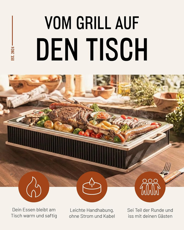 INEXTERIOR – Hotty Legacy Warmhalteplatte zum Grillen – BBQ Warmhaltebehälter für Speisen – Grillgut