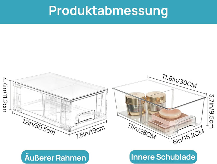 Vtopmart 4 Stücke Stapelbare Aufbewahrungsschubladen, durchsichtige Schubladenorganisatoren aus Acry