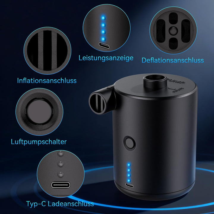 Elektrische Luftpumpe, 4000mAh Akku Pumpe mit 3 Düsen,Wiederaufladbare Luftpumpe,Schnellem Aufblasen