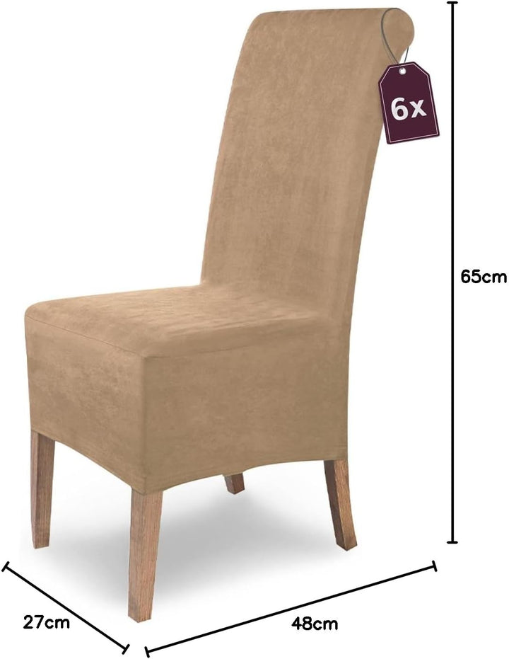 SCHEFFLER-Home Stuhlhussen 6er Set Leon Beige/elastische Wildleder Hussen für Stühle/Robustes Freisc