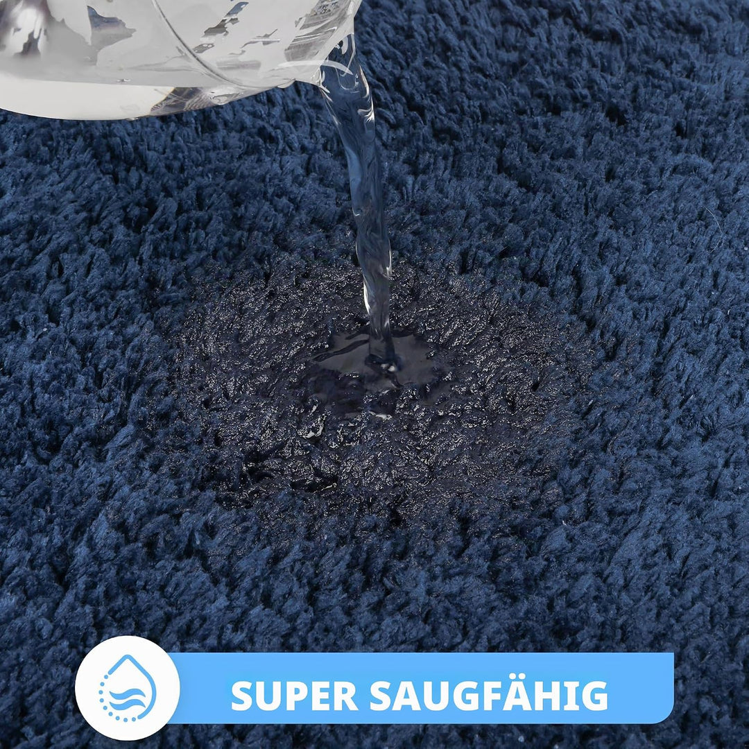 Sentidos Badteppich 67 cm Rund Blau, Hochflor Badvorleger rutschfest &amp; wasserabsorbierend, maschinen