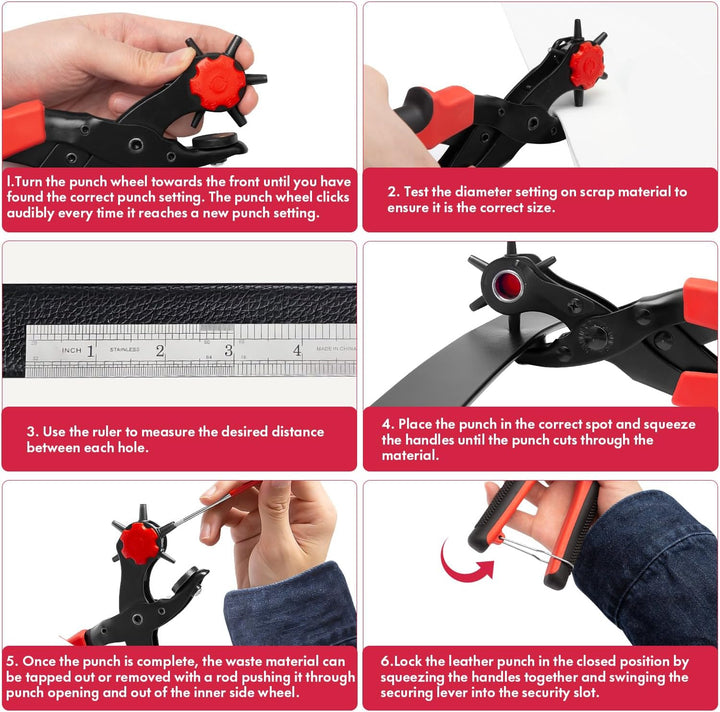 XOOL Lochzange für Leder, Gürtel Lochzange mit Hebelübersetzung, Ermüdungsfreies Arbeiten, Locher, G